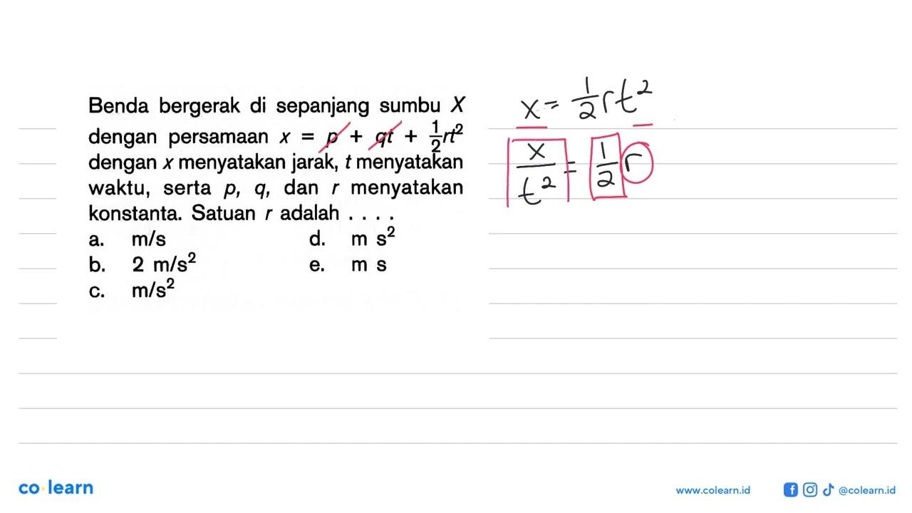 Benda bergerak di sepanjang sumbu X dengan persamaan