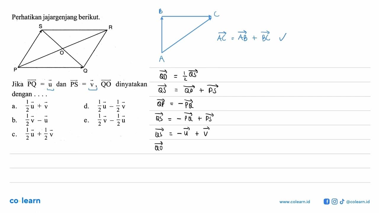 Perhatikan jajargenjang berikut.Jika vektor PQ=vektor u dan