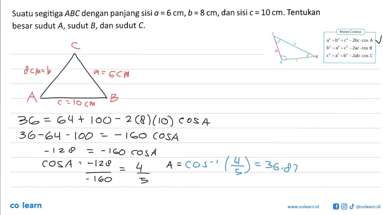 Suatu segitiga ABC dengan panjang sisi a=6 cm, b=8 cm, dan