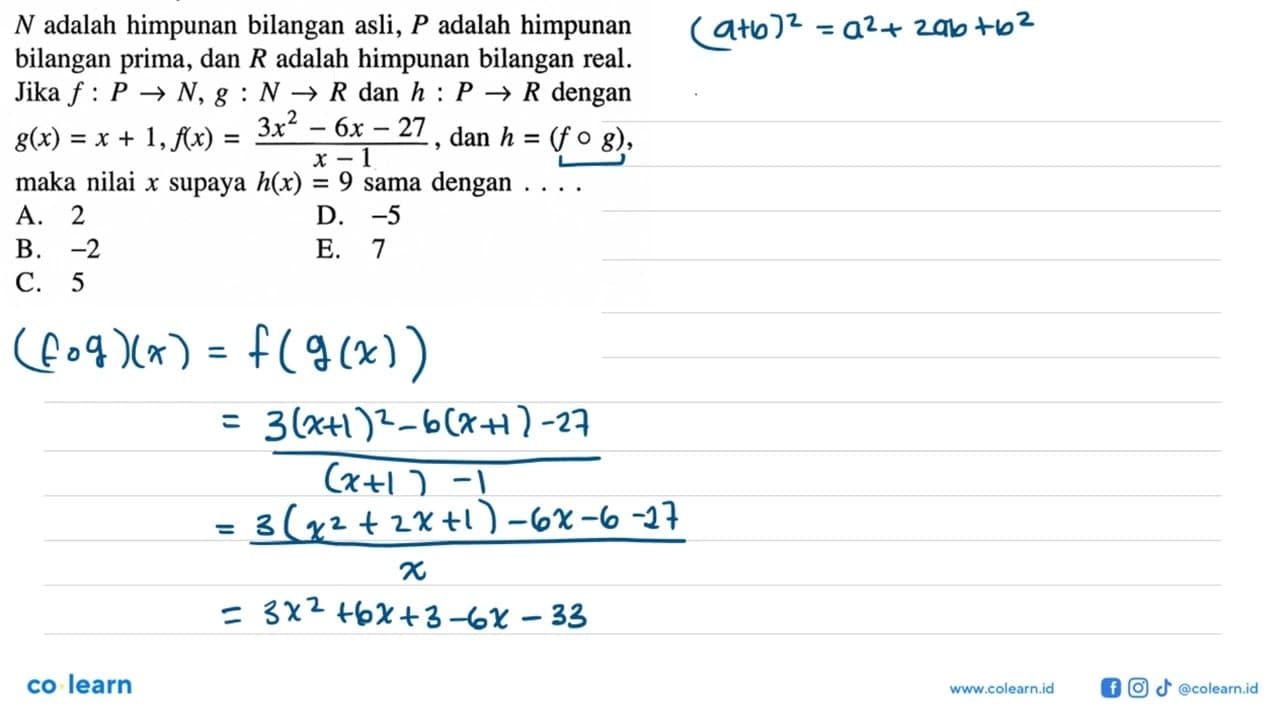 N adalah himpunan bilangan asli, P adalah himpunan bilangan