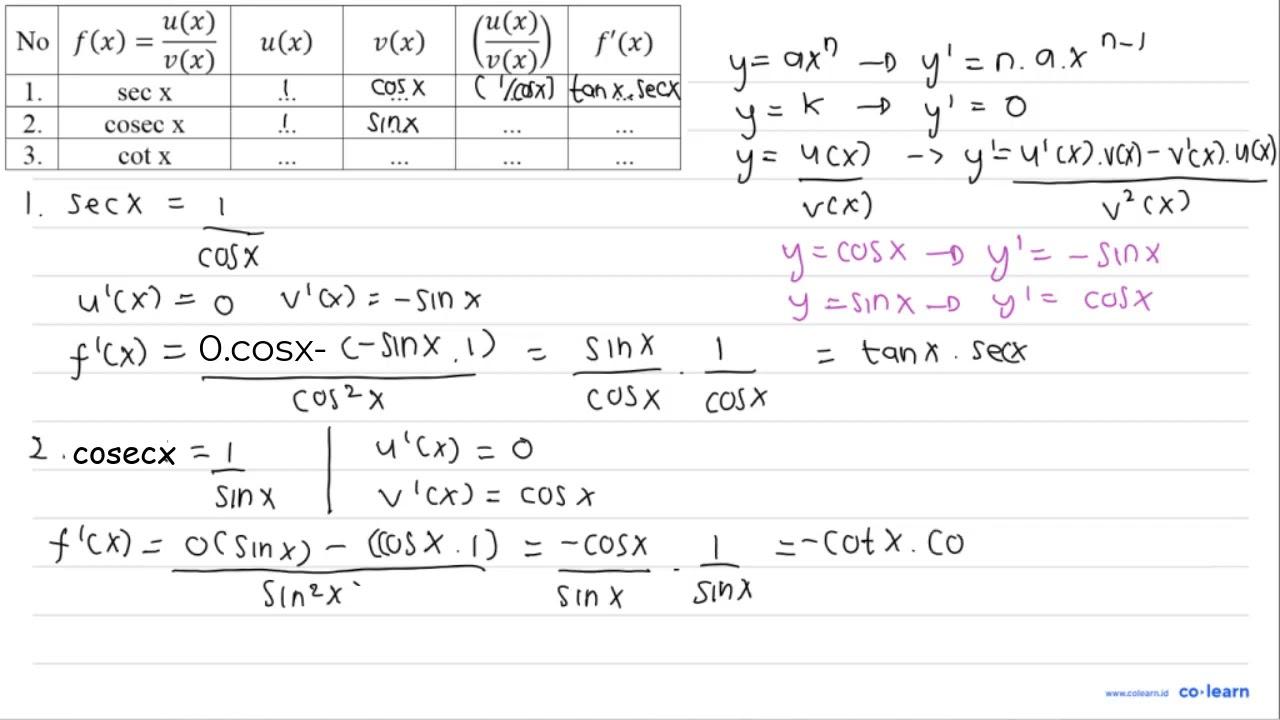 No f(x)=u(x)/v(x) u(x) v(x) (u(x))/(v(x)) f'(x) 1 . sec x