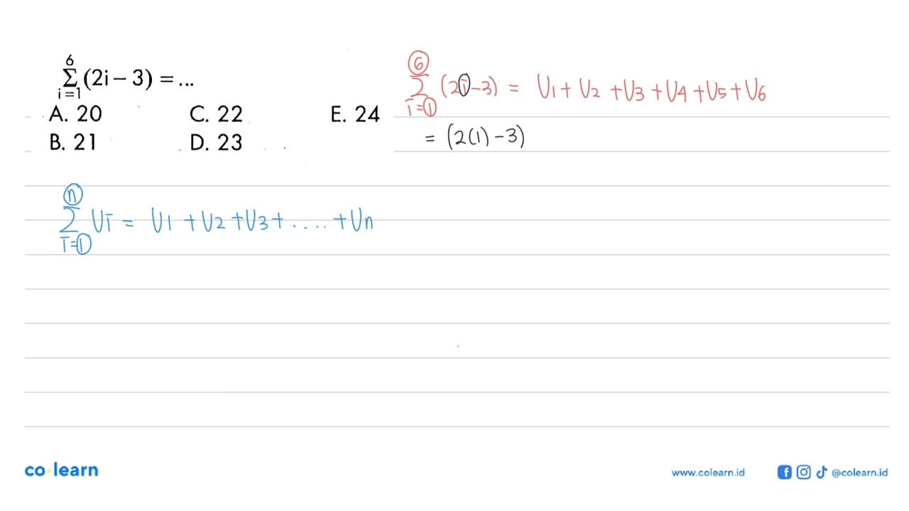 sigmai i=1 6(2 i-3)=...