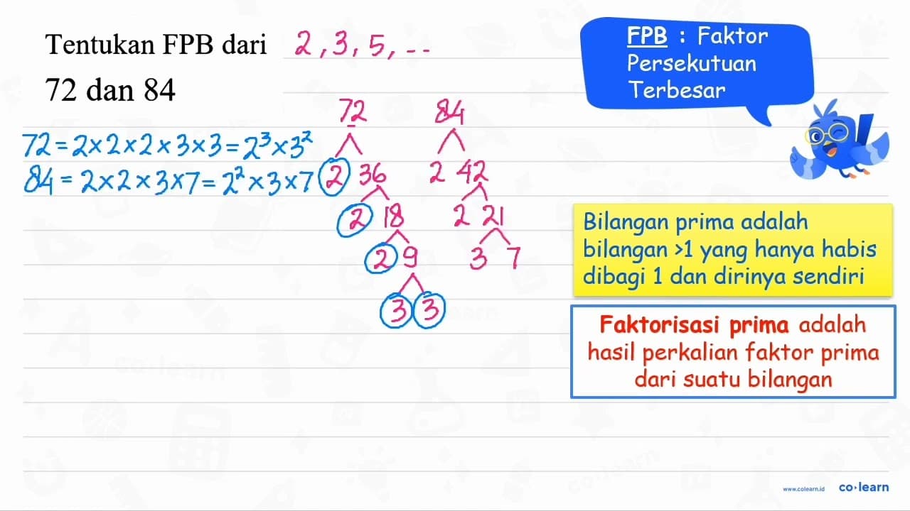 Tentukan FPB dari 72 dan 84