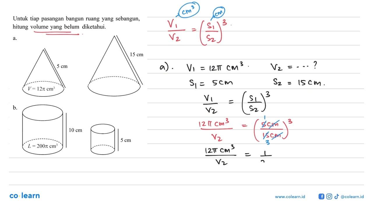 Untuk tiap pasangan bangun ruang yang sebangun, hitung