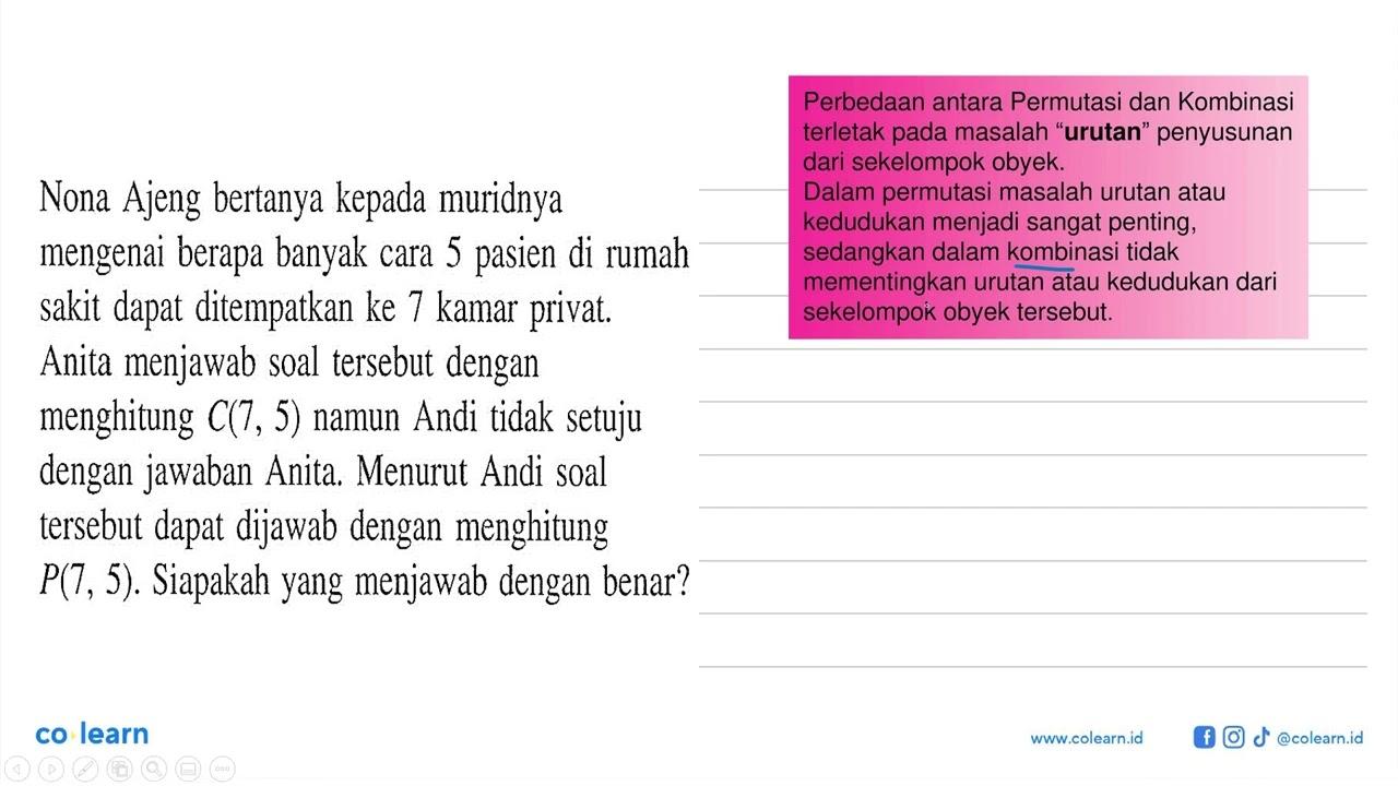 Nona Ajeng bertanya kepada muridnya mengenai berapa banyak