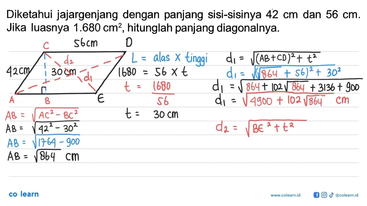 Diketahui jajargenjang dengan panjang sisi-sisinya 42 cm