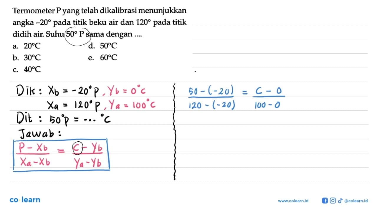 Termometer P yang telah dikalibrasi menunjukkan angka -20