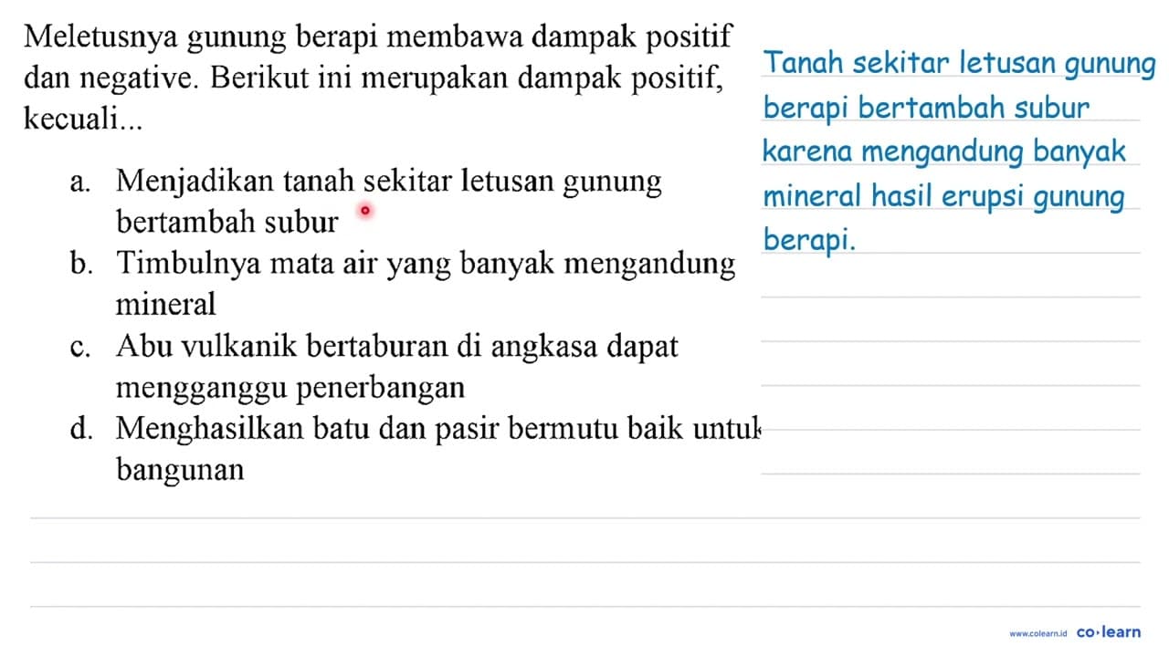 Meletusnya gunung berapi membawa dampak positif dan