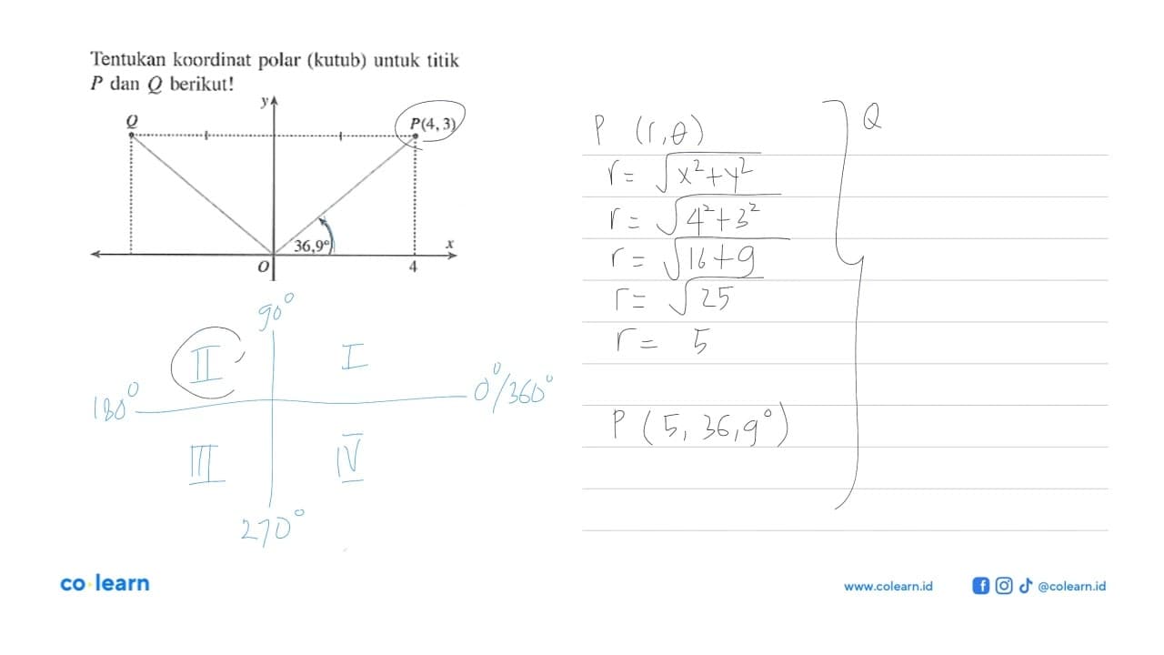 Tentukan koordinat polar (kutub) untuk titik P dan Q