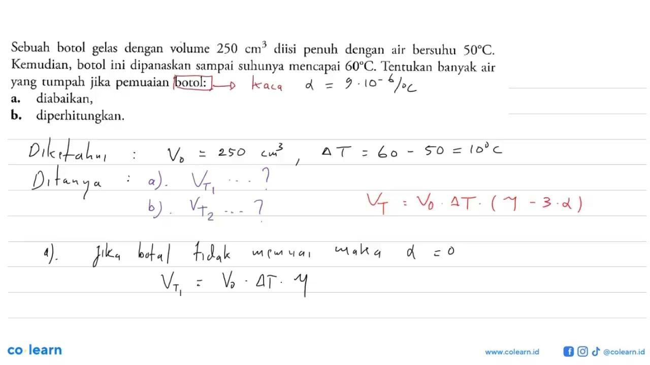 Sebuah botol gelas dengan volume 250 cm^3 diisi penuh