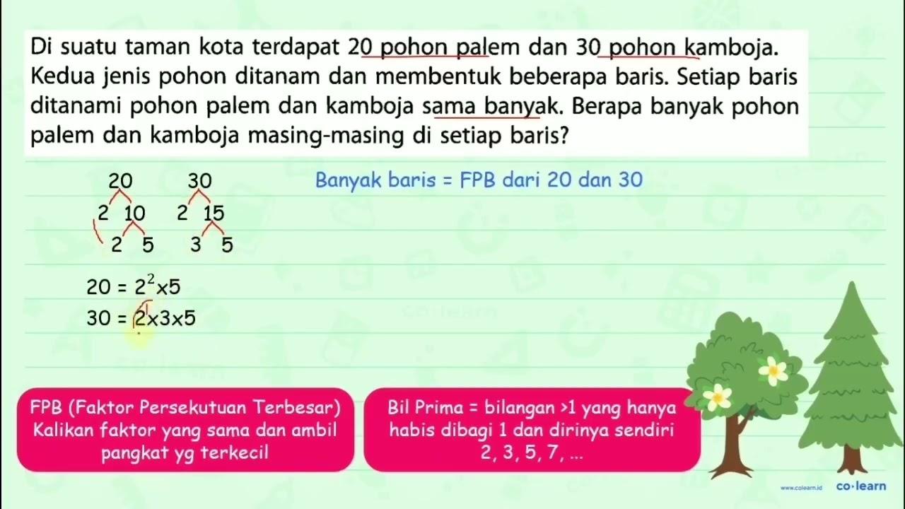 Di suatu taman kota terdapat 20 pohon palem dan 30 pohon