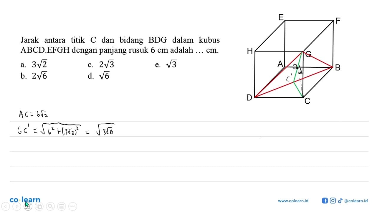 Jarak antara titik C dan bidang BDG dalam kubus ABCD.EFGH