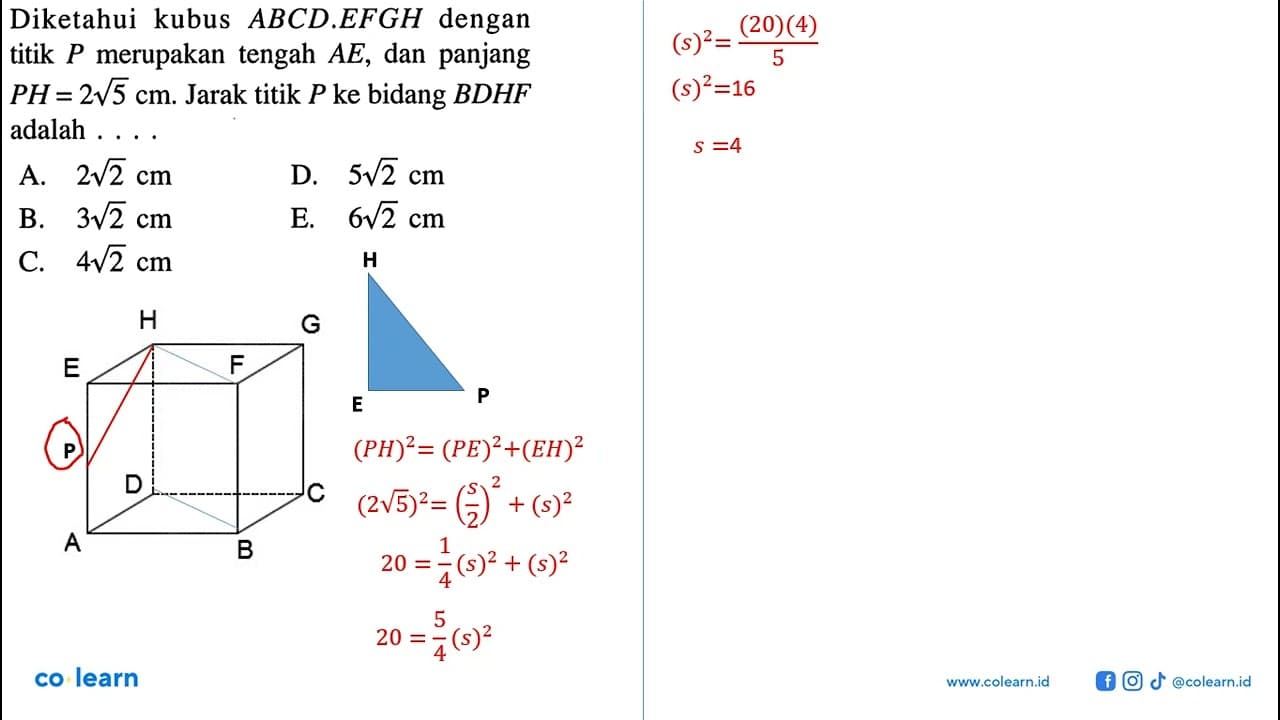 Diketahui kubus ABCD.EFGH dengan titik P merupakan tengah