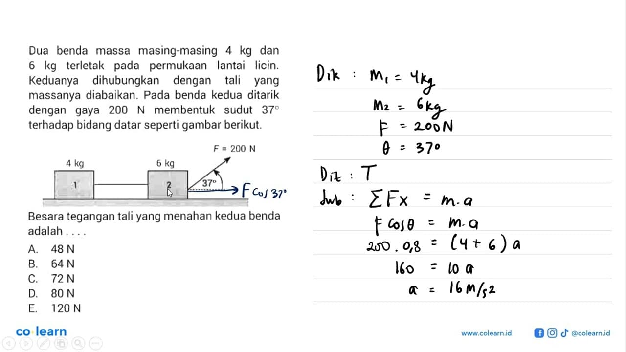 Dua benda massa masing-masing 4 kg dan 6 kg terletak pada