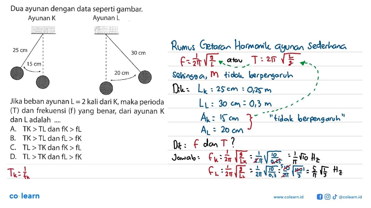 Dua ayunan dengan data seperti gambar.Ayunan K Ayunan LJika