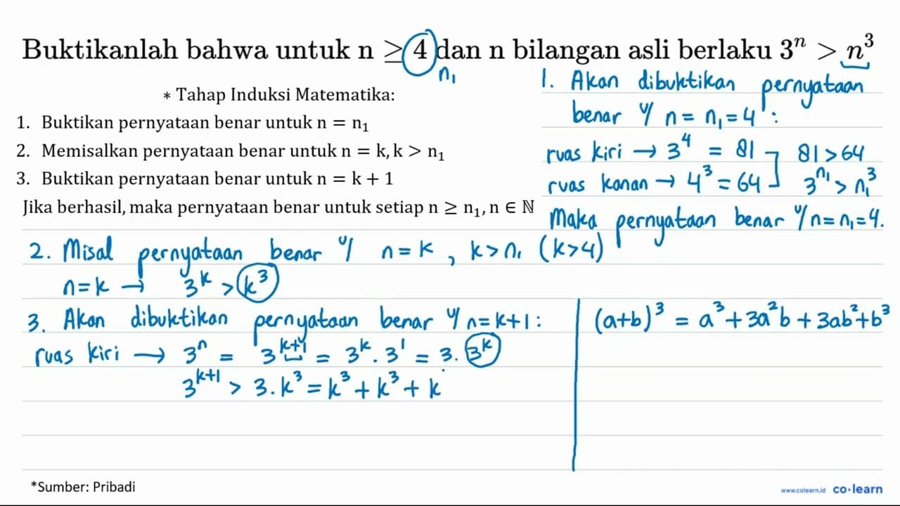 Buktikanlah bahwa untuk n >= 4 dan n bilangan asli berlaku