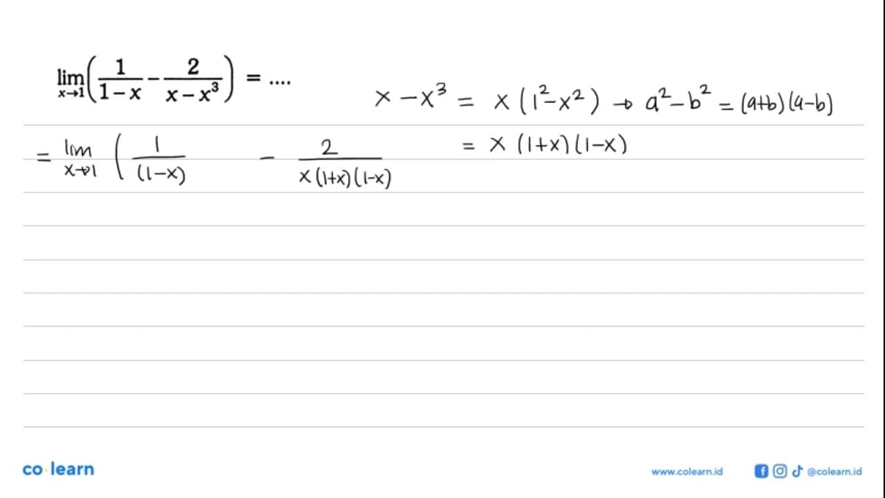 lim x->1 (1/(1-x)-2/(x-x^3))=