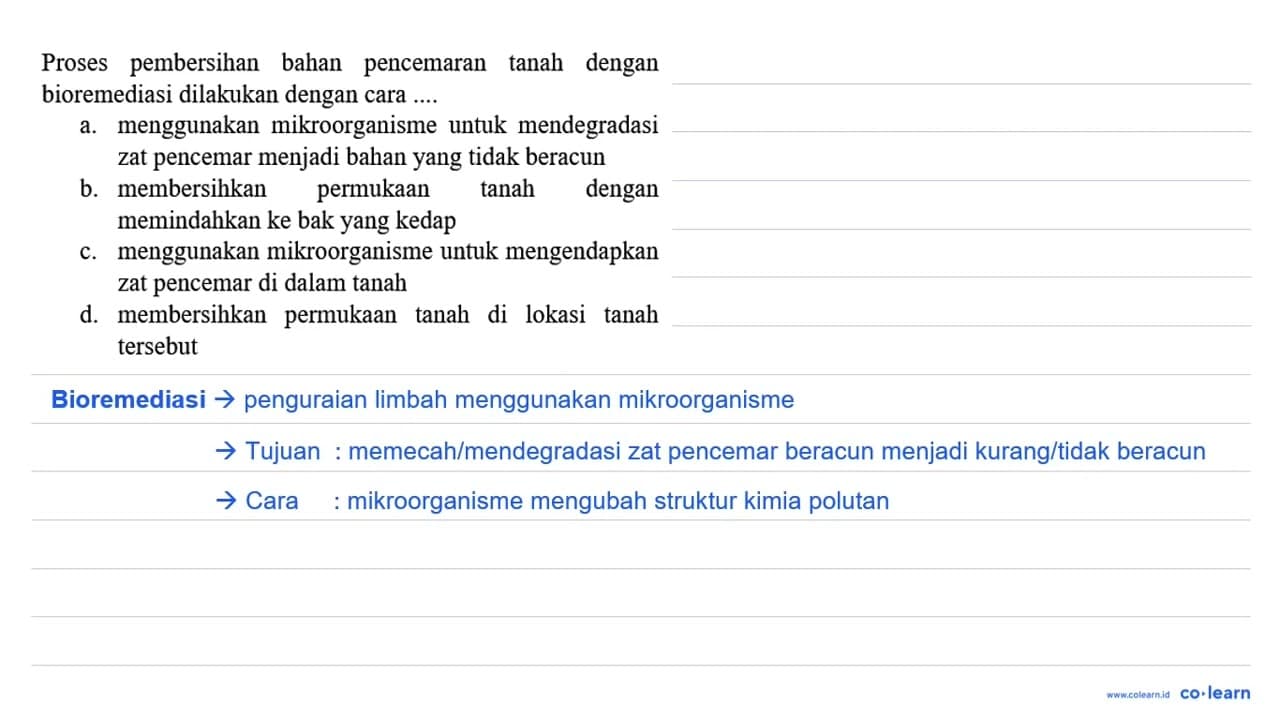 Proses pembersihan bahan pencemaran tanah dengan