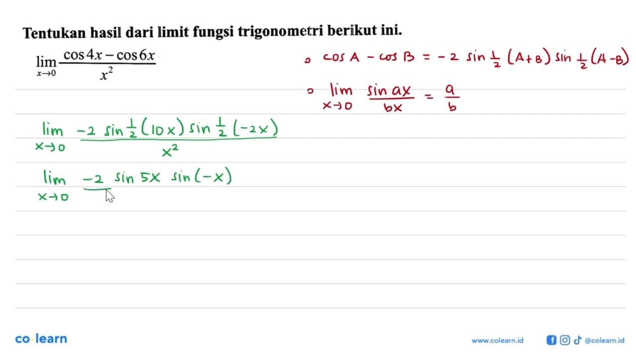 Tentukan hasil dari limit fungsi trigonometri berikut ini.