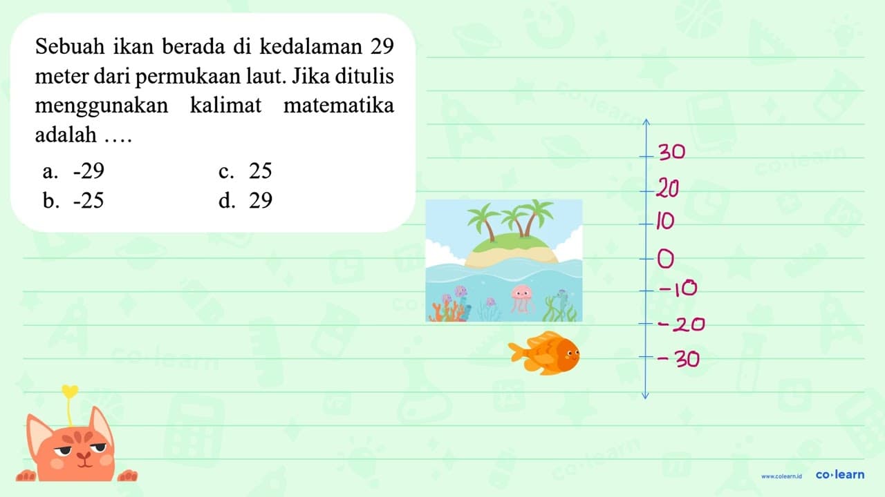 Sebuah ikan berada di kedalaman 29 meter dari permukaan