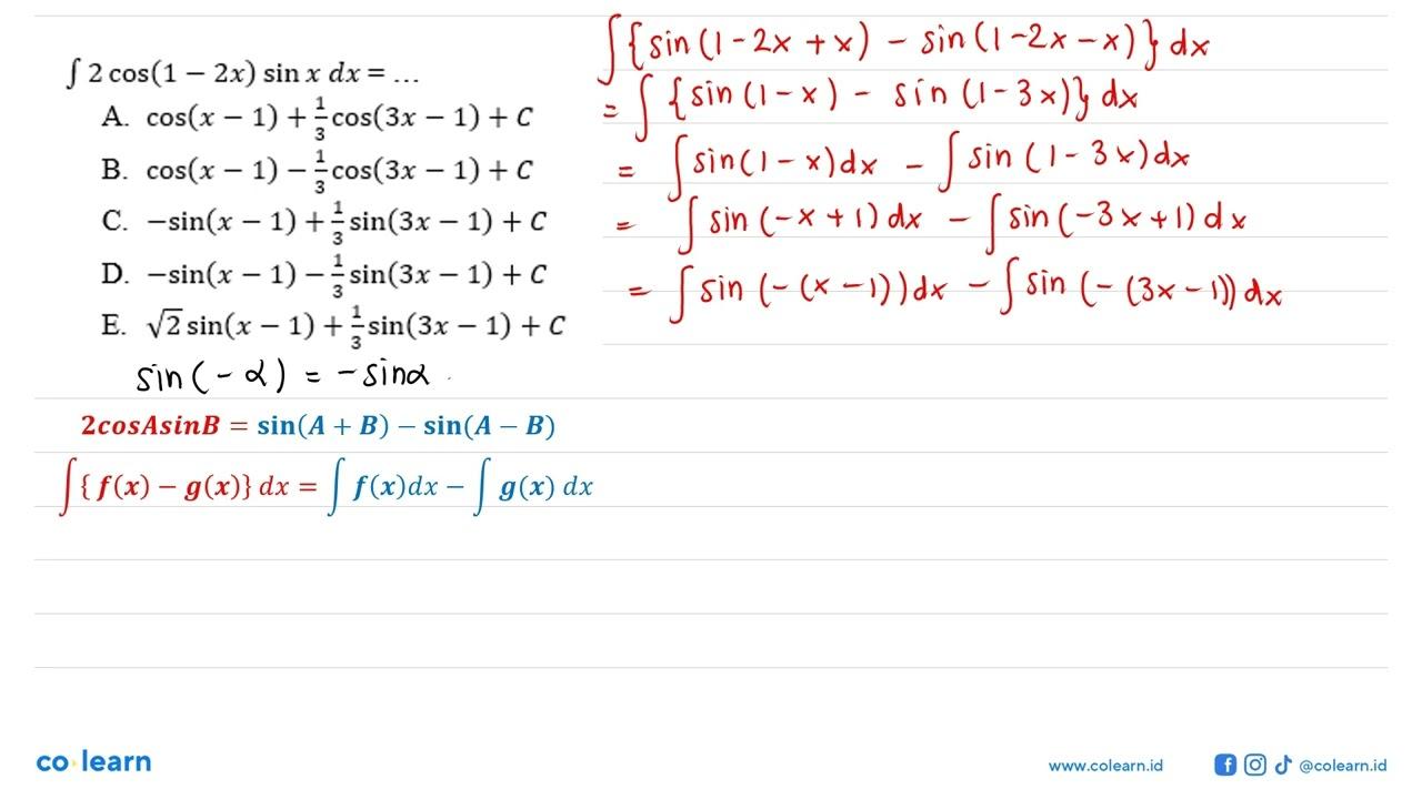 integral 2 cos (1-2x) sin x dx= ....