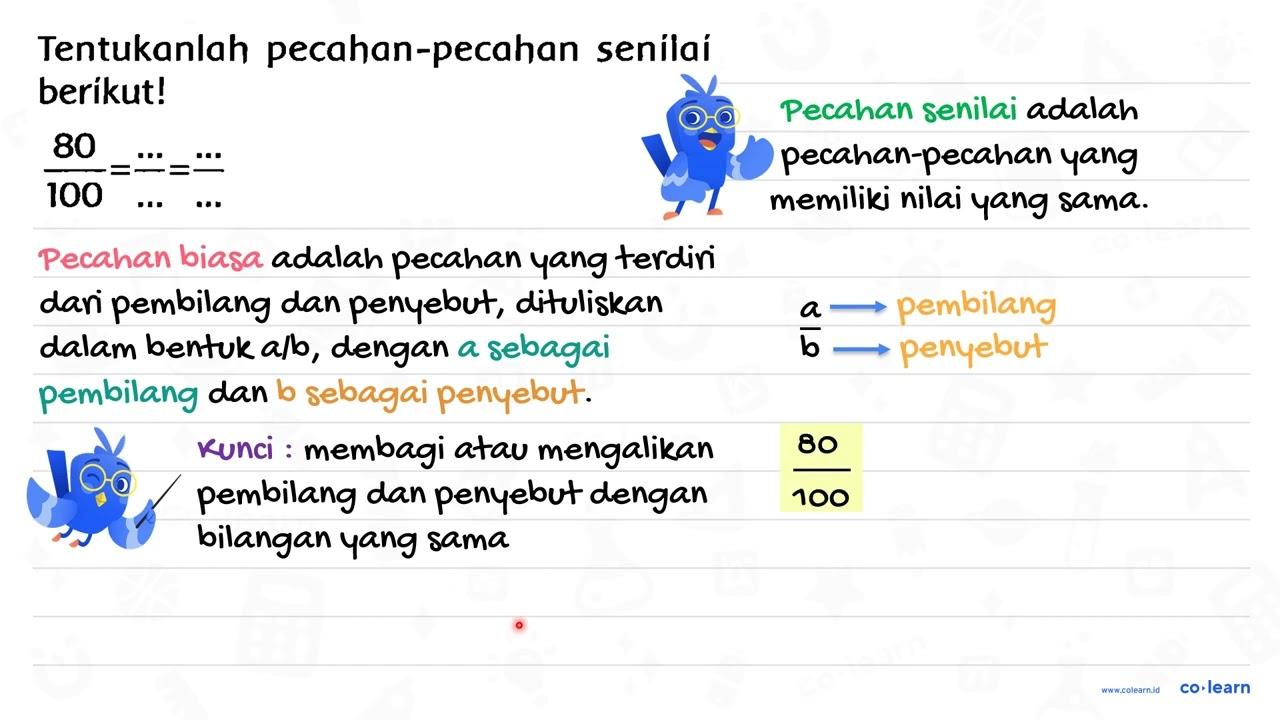 Tentukanlah pecahan-pecahan senilai berikut!