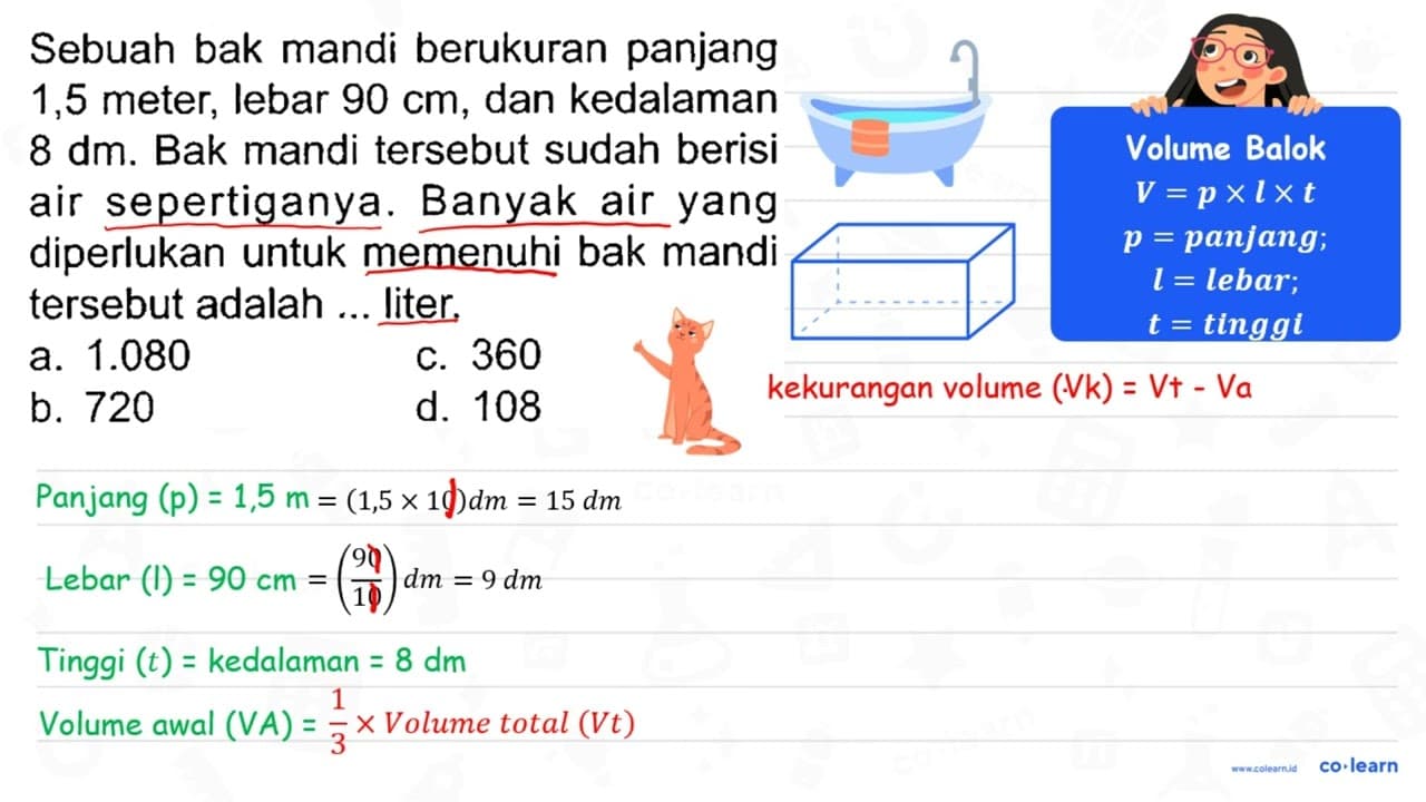 Sebuah bak mandi berukuran panjang 1,5 meter, lebar 90 cm ,