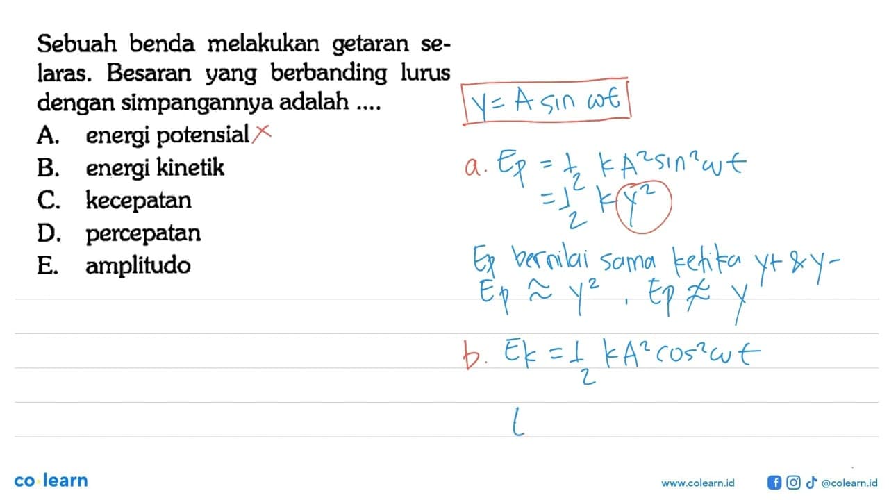 Sebuah benda melakukan getaran selaras. Besaran yang