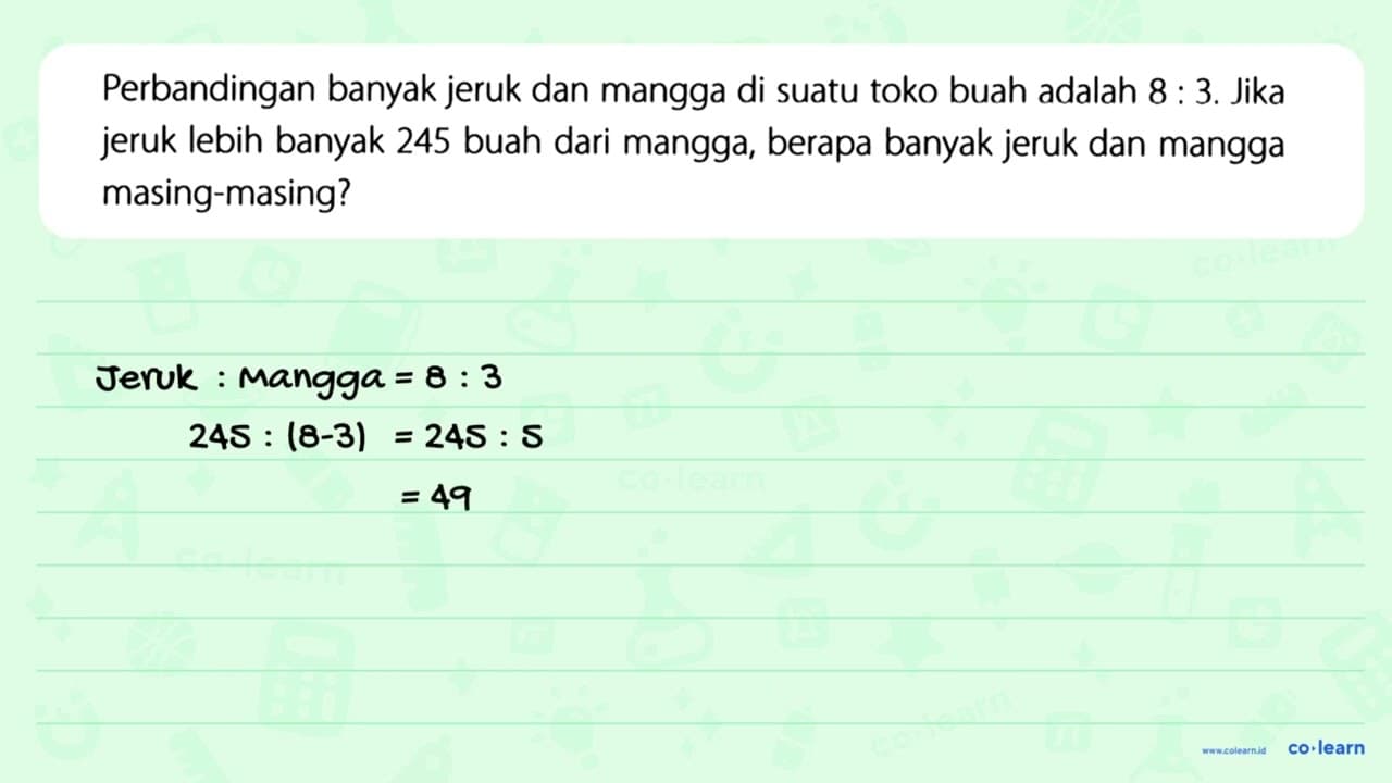 Perbandingan banyak jeruk dan mangga di suatu toko buah