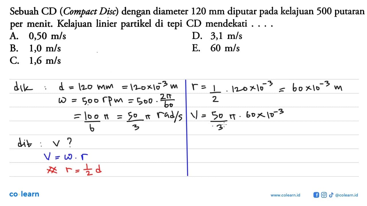 Sebuah CD (Compact Disc) dengan diameter 120 mm diputar