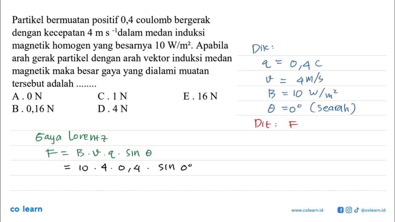 Partikel bermuatan positif 0,4 coulomb bergerak dengan