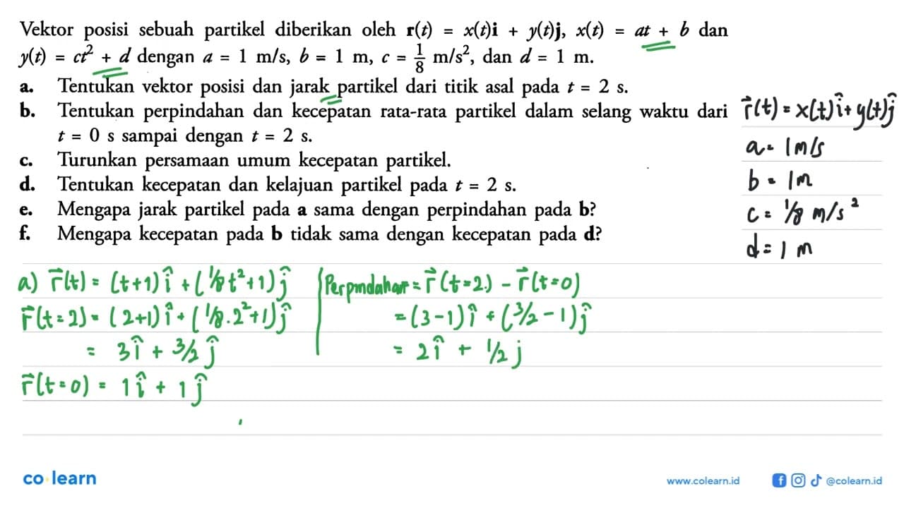 Vektor posisi sebuah partikel diberikan oleh r(t) = x(t)i +