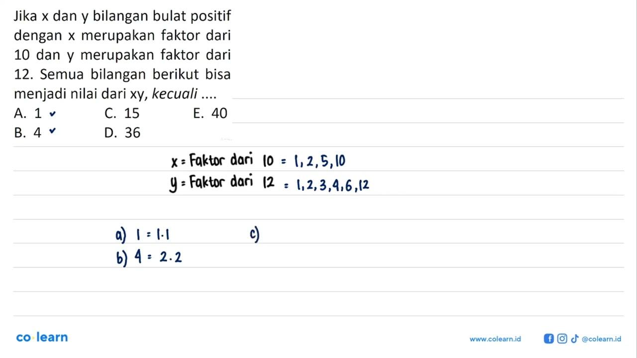 Jika x dan y bilangan bulat positif dengan x merupakan