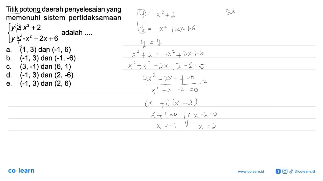 Titik potong daerah penyelesaian yang memenuhi sistem