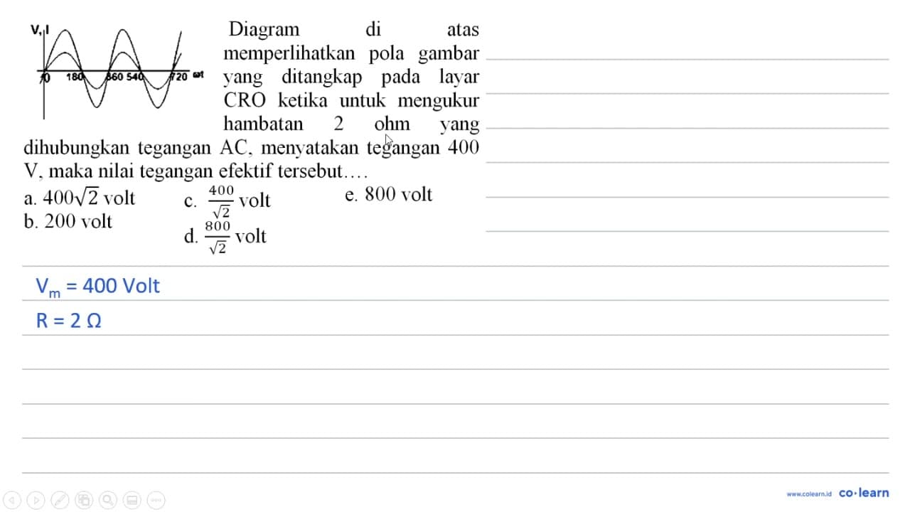 V I 0 180 360 540 720 omega t Diagram di atas