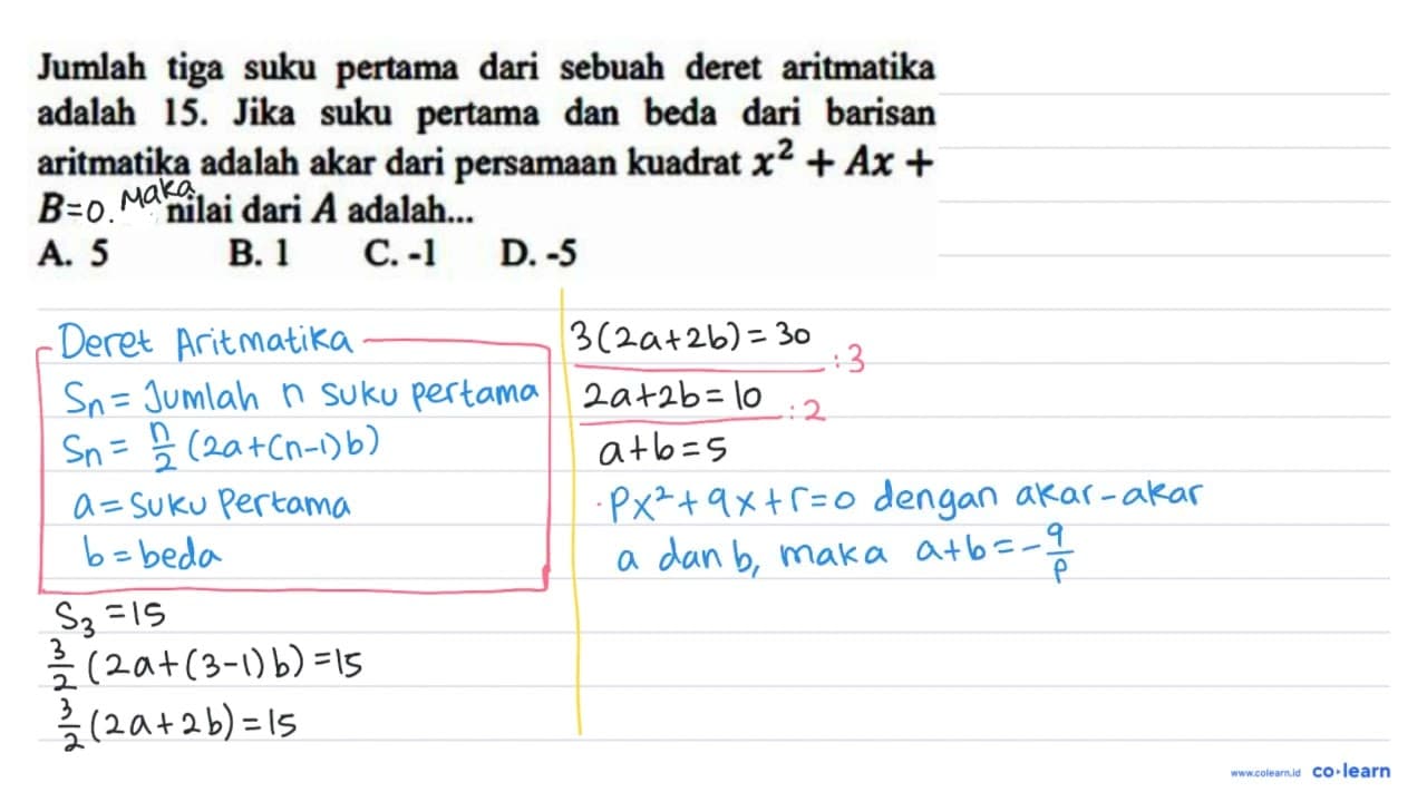 Jumlah tiga suku pertama dari sebuah deret aritmatika