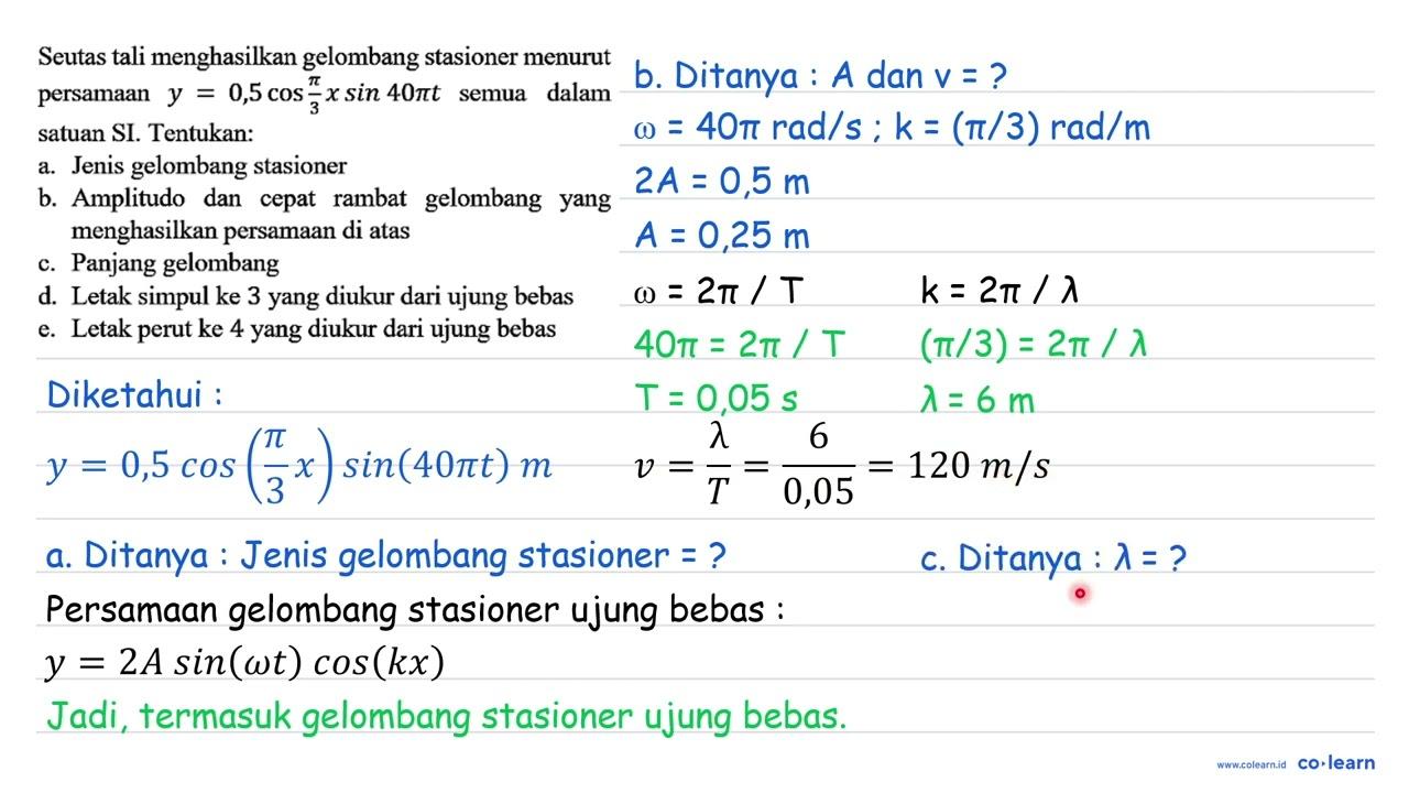 Seutas tali menghasilkan gelombang stasioner menurut