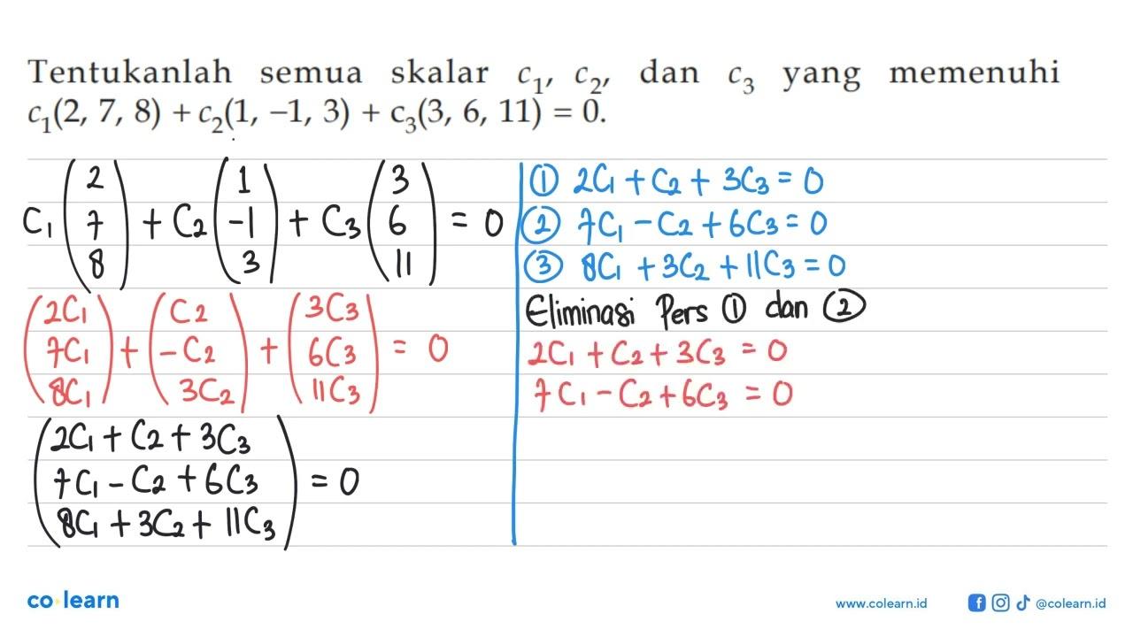 Tentukanlah semua skalar c1, c2, dan c3 yang memenuhi c1