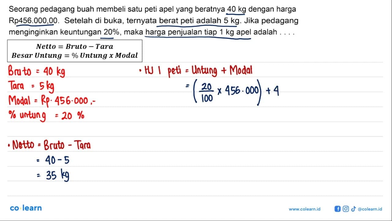 Seorang pedagang buah membeli satu peti apel yang beratnya