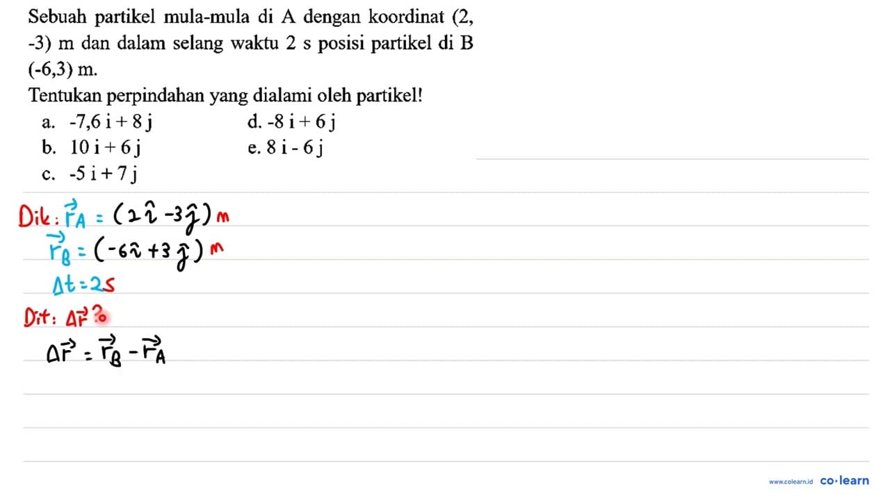 Sebuah partikel mula-mula di A dengan koordinat (2, -3) m