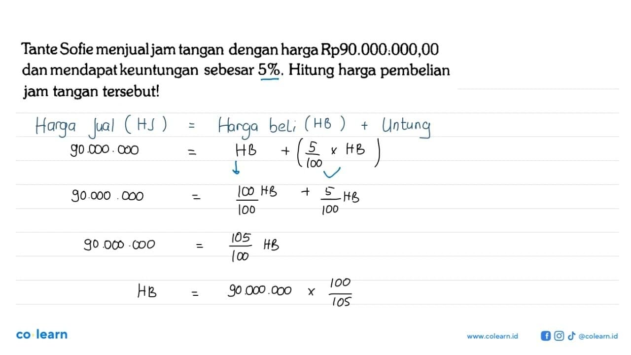 Tante Sofie menjual jam tangan dengan harga Rp90.000:000,00