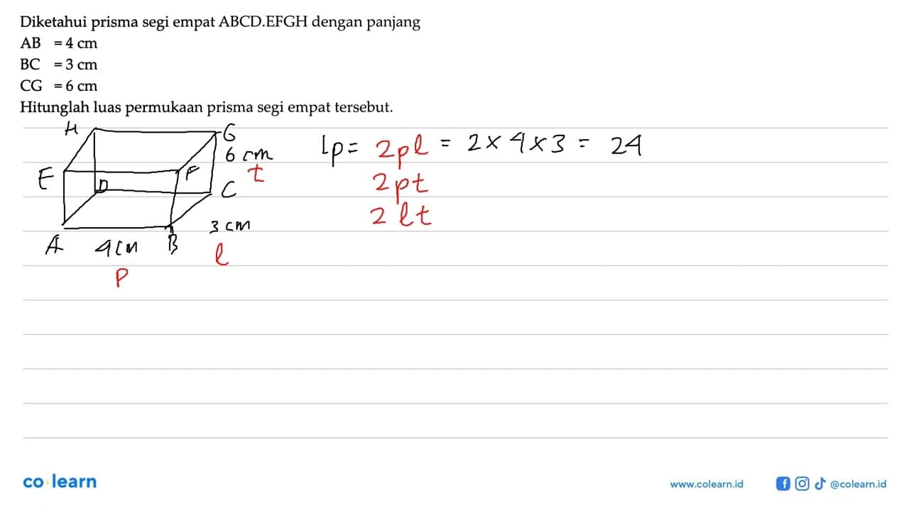 Diketahui prisma segi empat ABCD.EFGH dengan panjang AB=4