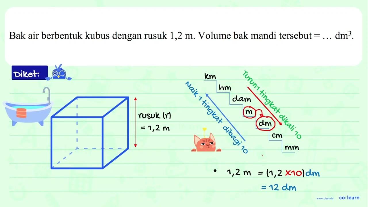 Bak air berbentuk kubus dengan rusuk 1,2 m . Volume bak