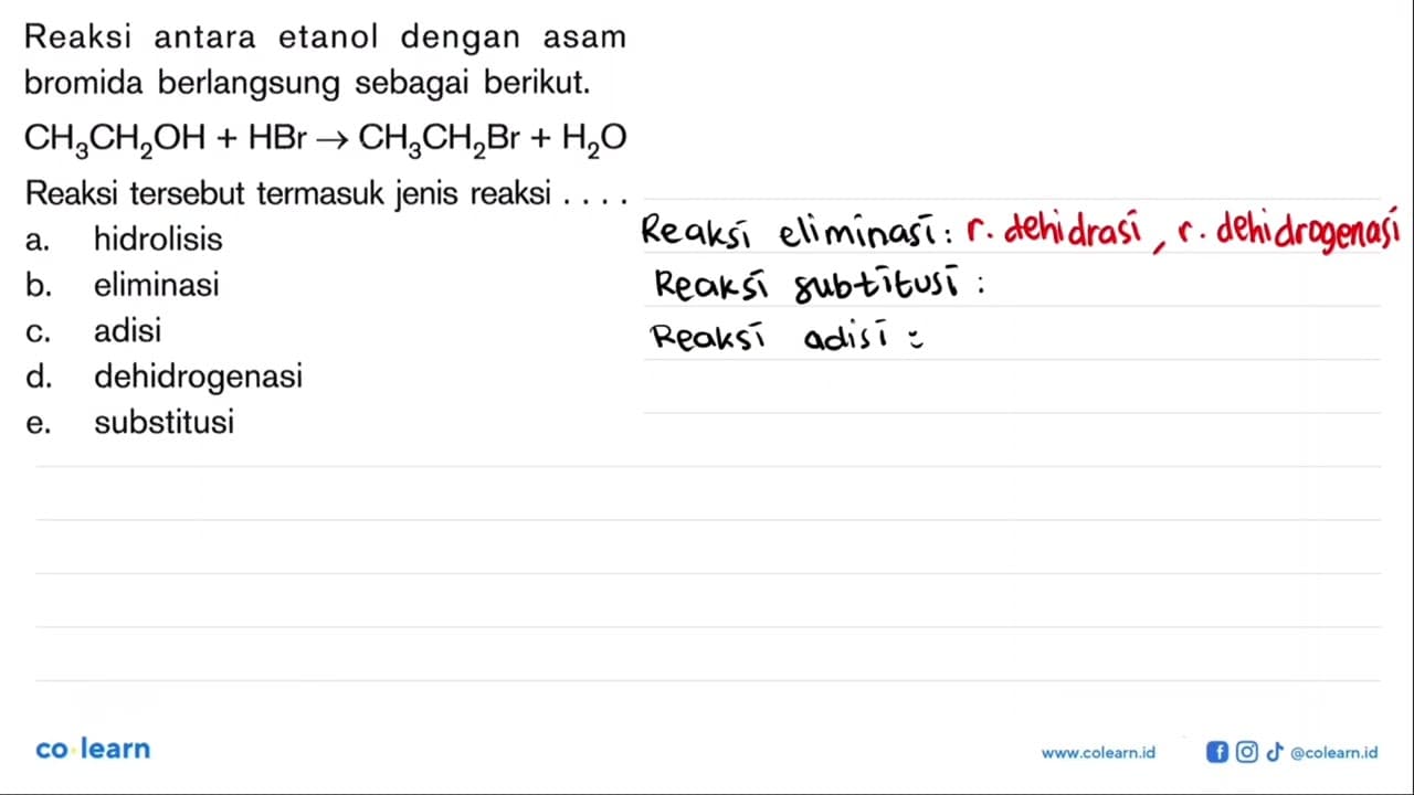 Reaksi antara etanol dengan asam bromida berlangsung