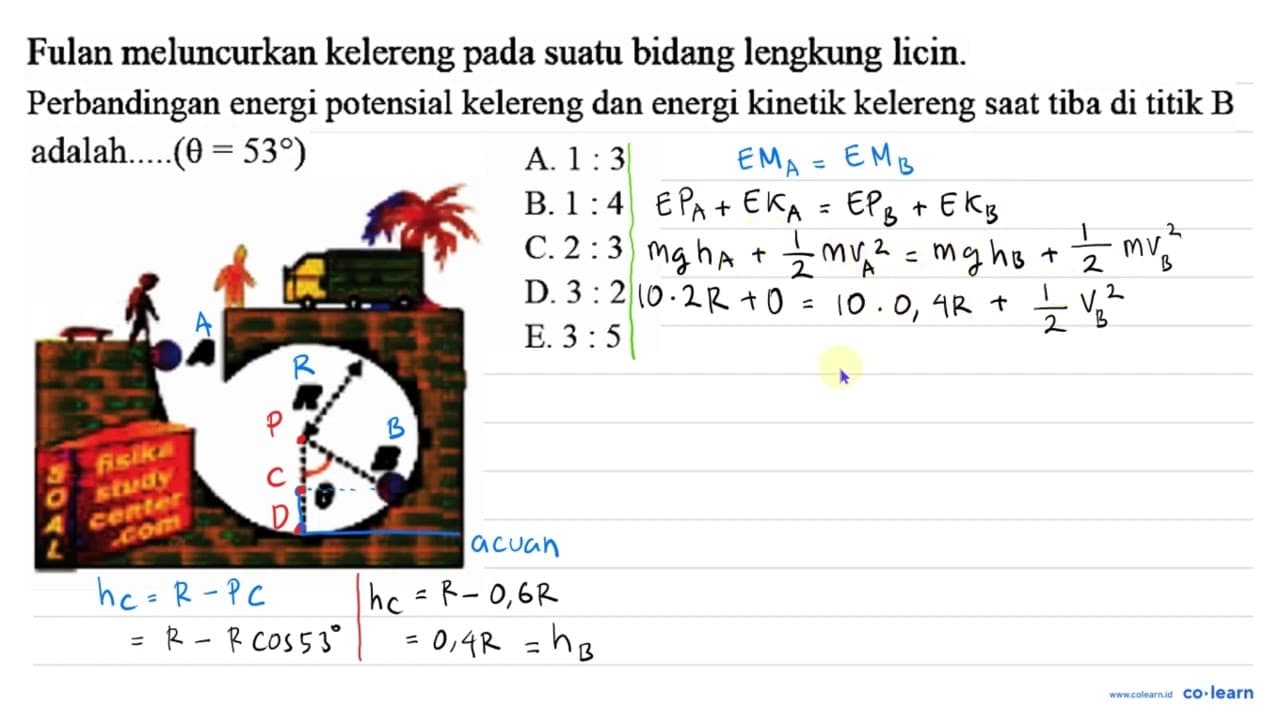 Fulan meluncurkan kelereng pada suatu bidang lengkung