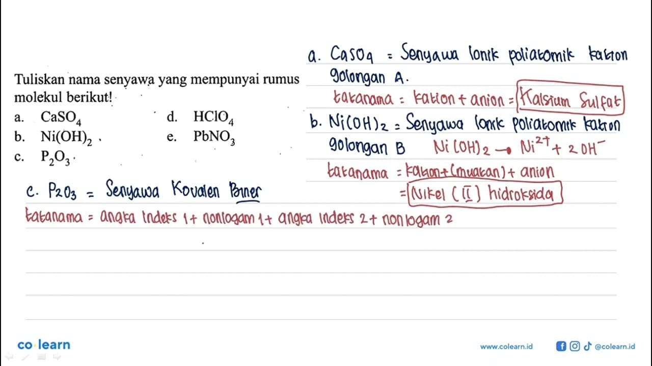 Tuliskan nama senyawa yang mempunyai rumus molekul