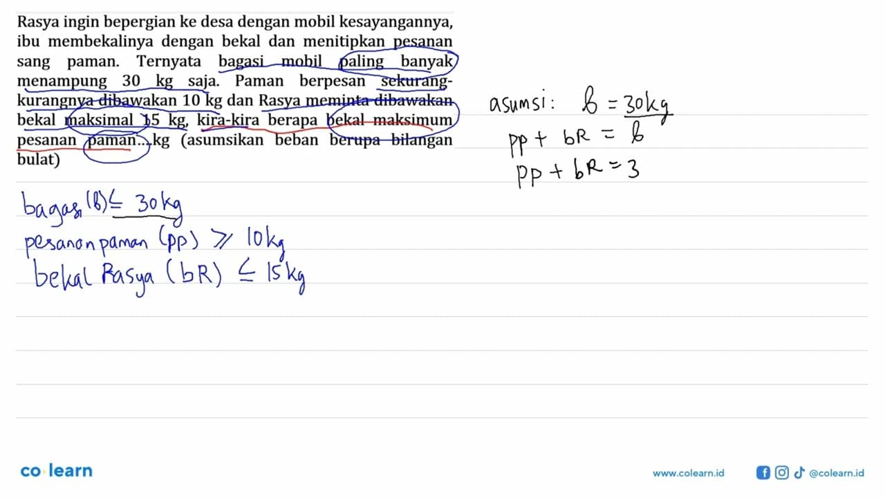 Rasya ingin bepergian ke desa dengan mobil kesayangannya,