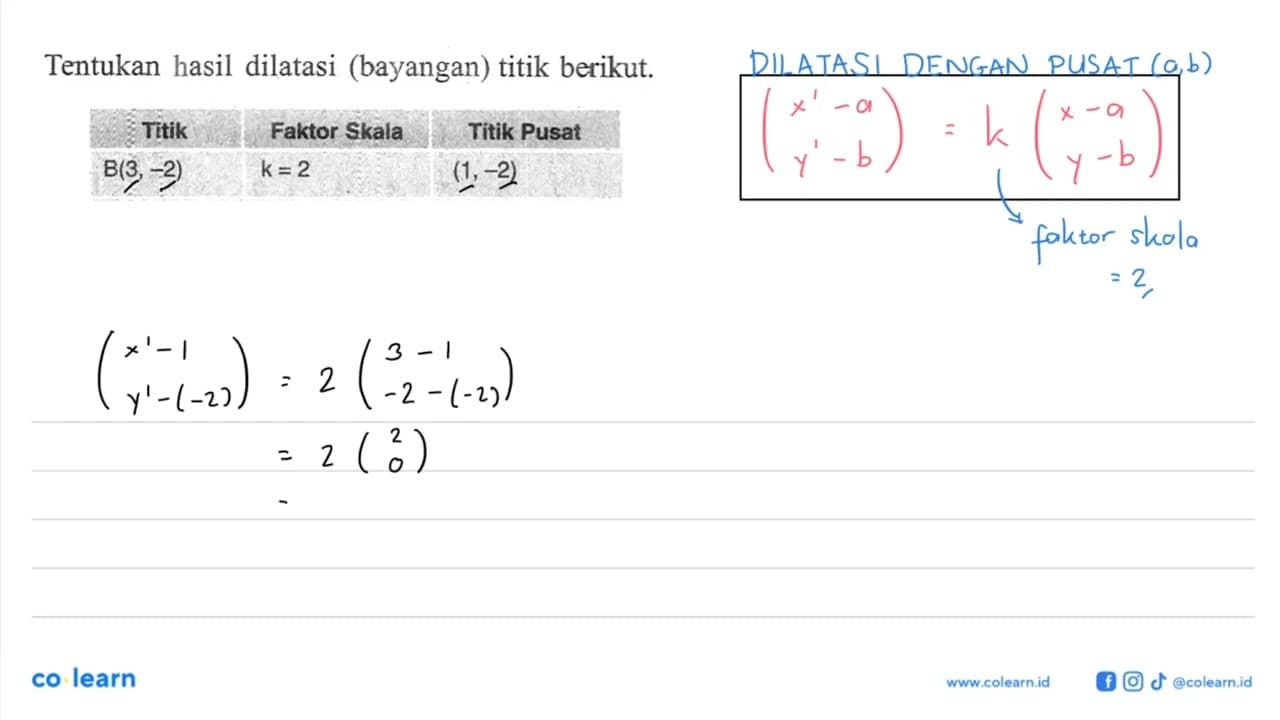 Tentukan hasil dilatasi (bayangan) titik berikut. Titik