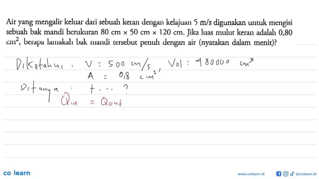 Air yang mengalir keluar dari sebuah keran dengan kelajuan
