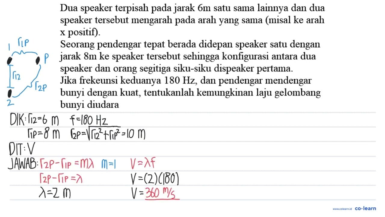 Dua speaker terpisah pada jarak 6 m satu sama lainnya dan